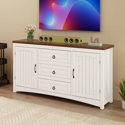 Moasis Farmhouse TV Stand w/ Drawers for TVs up to 65", 60" Console Storage for Living Room