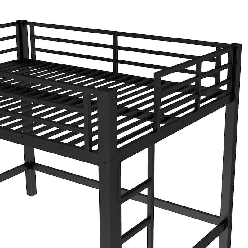 Roomfitters Metal Loft Bed with Dual Ladders, High Sleeper Frame with Under Bed Storage Space, Black