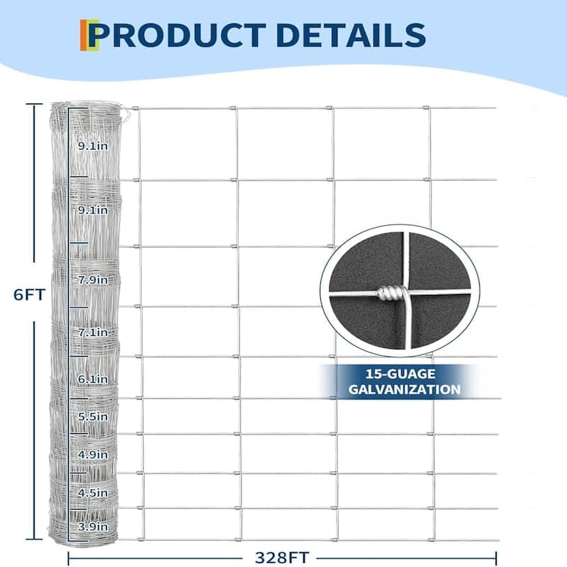 6FT x 328FT Heavy Duty Galvanized Cattle Fence Panel for Livestock Goat Sheep and Garden Enclosure
