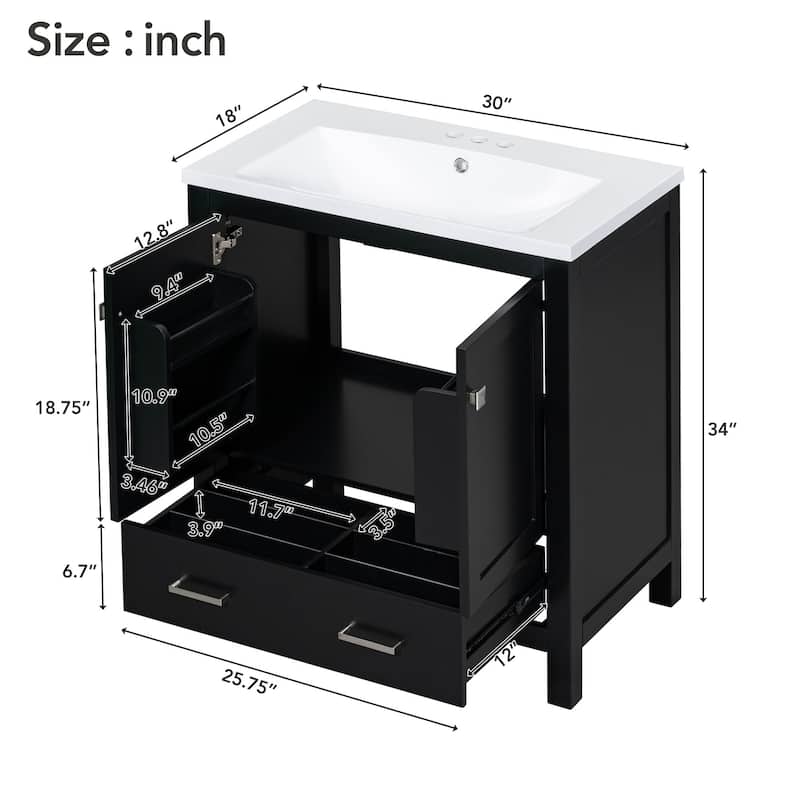 GDFStudio - Aurora Wood & Ceramic Bathroom Vanity Set with Sink and Divided Drawers
