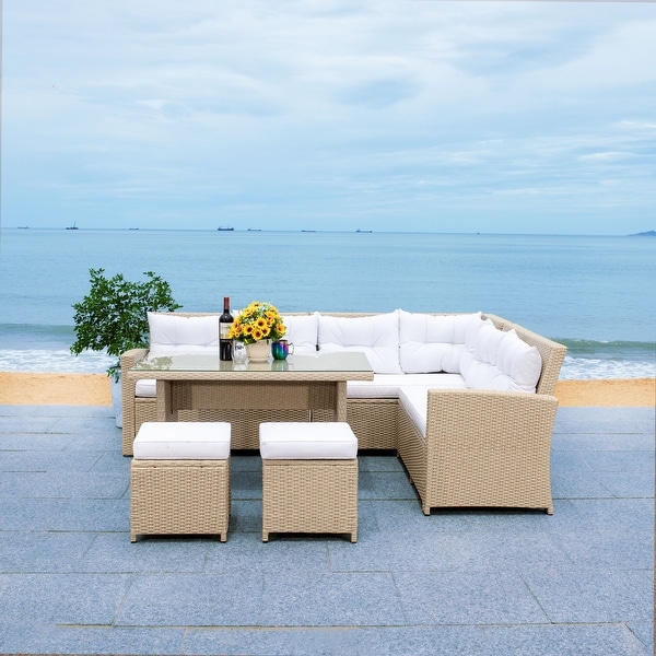 SAFAVIEH Outdoor Miki 5 piece Wicker Sectional Patio Dining Set