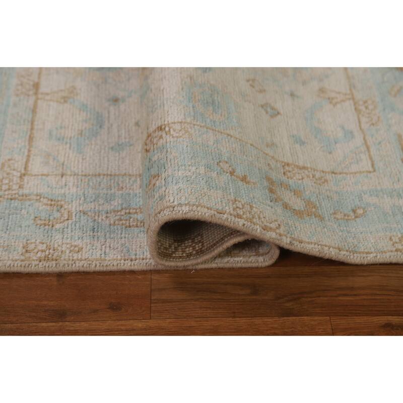 Hand Knotted Oriental 100% Wool Carpet Transitional Geometric Beige & Ivories Oushak Area Rug - 3' 11'' X 2' 11''