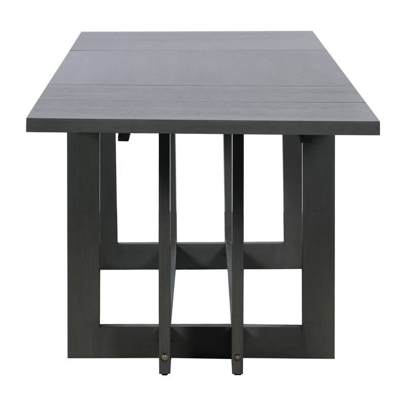 82" Rustic Extendable Dining Table Set: 7-Piece Trestle Table with 6 Upholstered Chairs & 2 Removable Leaves