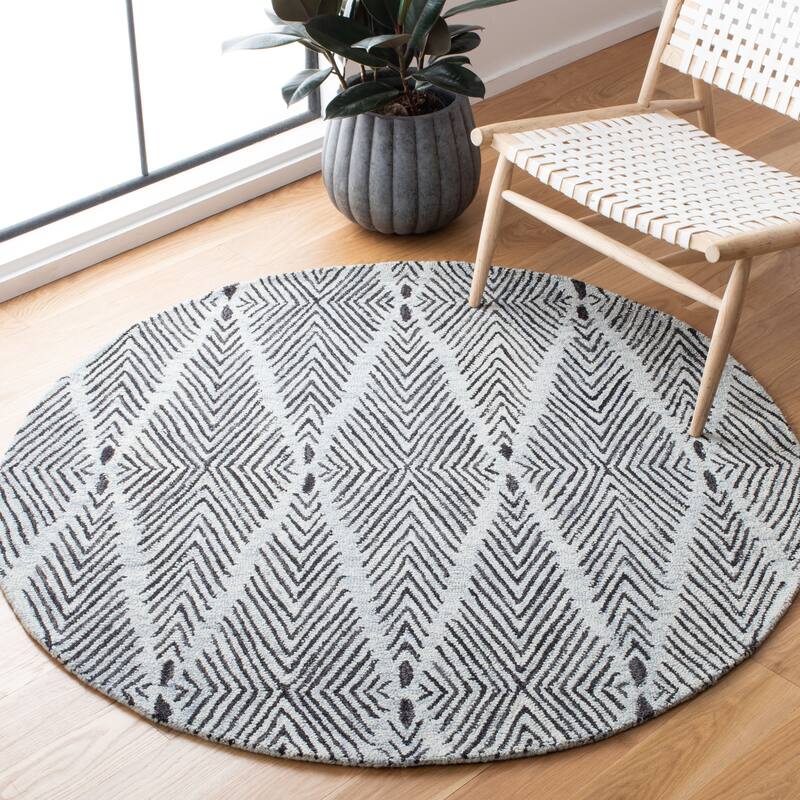 SAFAVIEH Handmade Micro-Loop Rodanthi Modern Wool Rug - 5' Round - Light Blue/Charcoal
