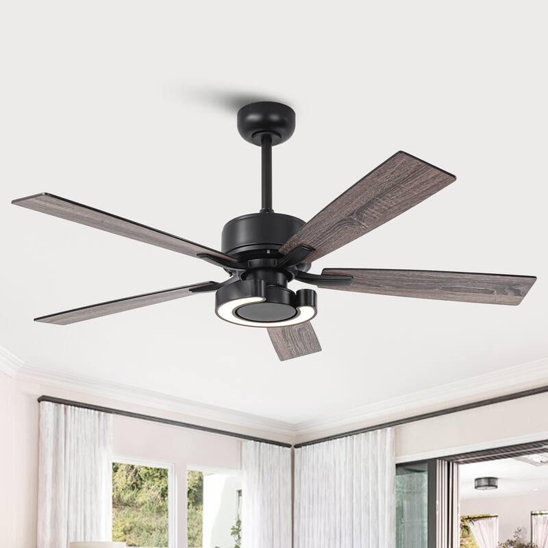 52-Inch Modern Intergatred LED Reversible Black Ceiling Fan with Light and Remote