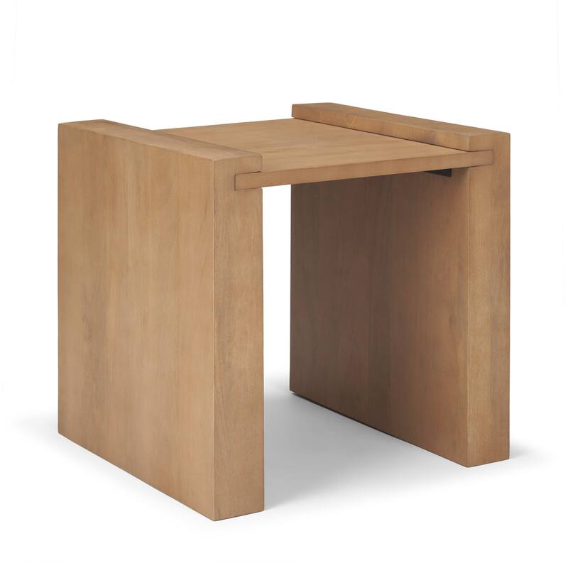 HomeRoots 22" Natural and Brown Solid Wood and Wood Tray Table - 22.00 in. x 22.00 in. x 23.00 in.