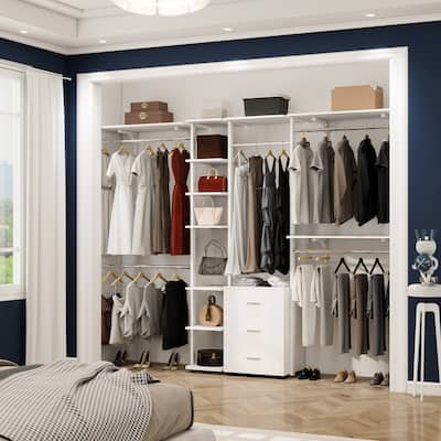 96'' Wide Heavy-duty Closet Organizer, Walk-in Closet System with Drawers and Tower Kit