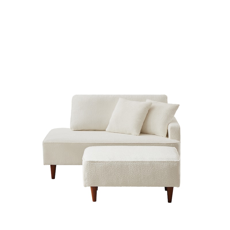 Indoor Chaise Lounge Chair with Ottoman Boucle Upholstered Chaise 2 Throw Pillows Included for Living Room Bedroom