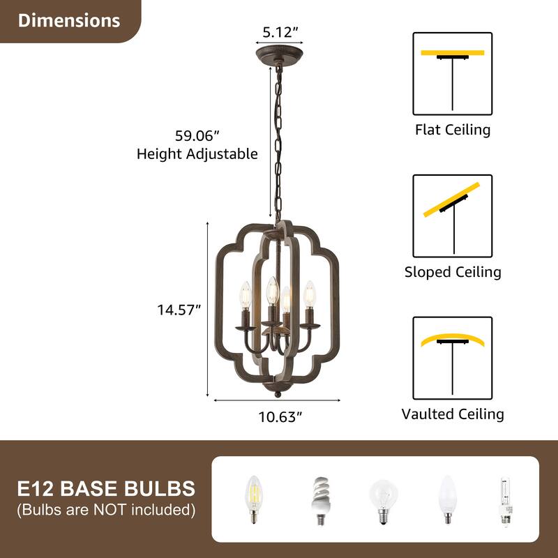 Starsky 4-Light Vintage Farmhouse Faux Wood Lantern Chandelier - Antique
