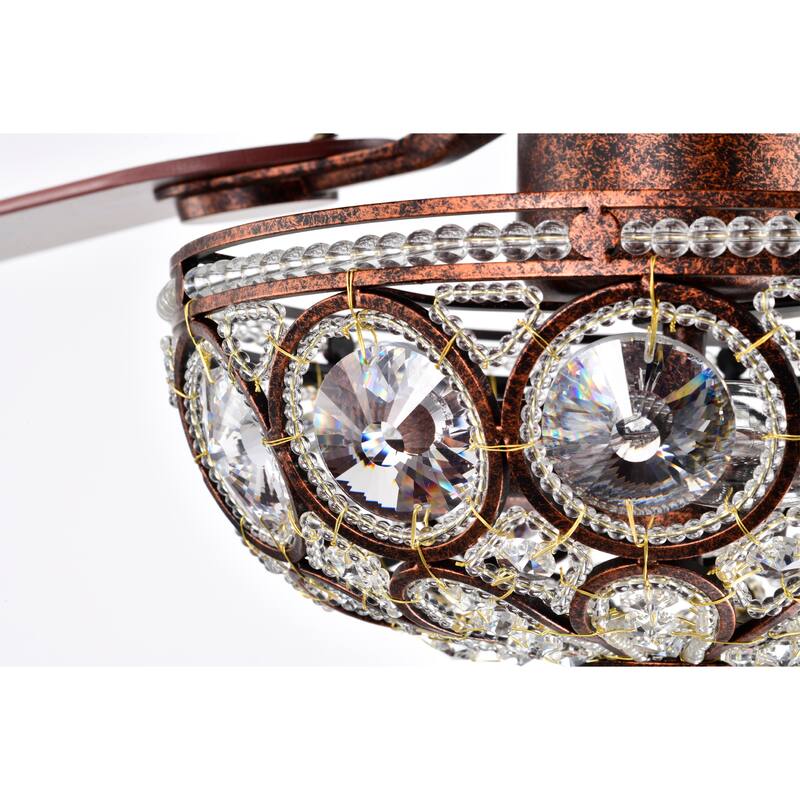 Jasiah 52 Inch Antique Copper Finish Mid-Century Style Crystal Ceiling Fan with Remote