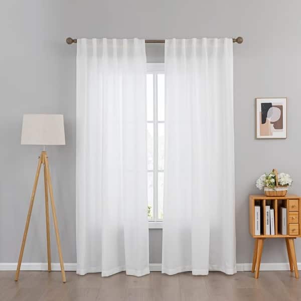 slide 2 of 38, Linen Textured Light Filtering Back Tap/ Rod Pocket Curtain Panels (Set of 2) 52"Wx108"L - White