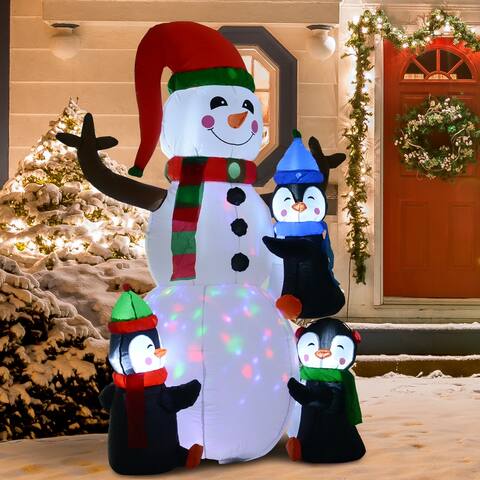 HOMCOM 6' Snowman Inflatable Cute Christmas Decoration, Hugging Penguin Inflatables