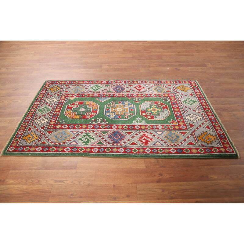 Green Kazak Foyer Rug Handmade Home Decor Wool Carpet - 2'7"x 4'3"