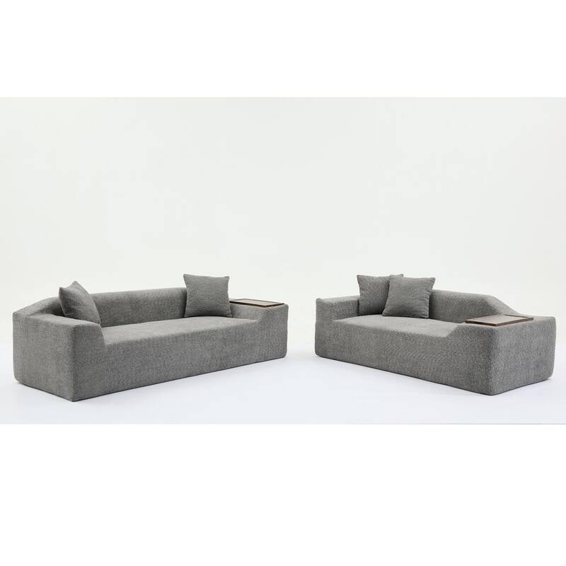 5-Seat Boucle Cloud Sofa Set (3-Seater + 2-Seater) with End Tables & 4 Pillows