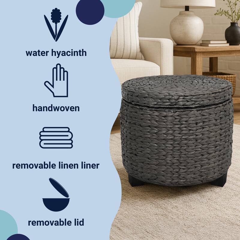 happimess Addie 17.72" Handwoven Water Hyacinth Storage Ottoman with Lid