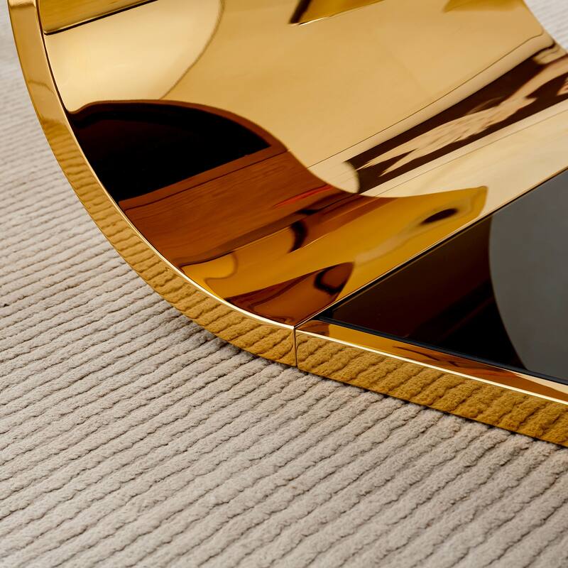 Modern Oval 2-Tier Coffee Table End Table with Gold Stainless Steel Frame, Accent Table Dining Table with Tempered Glass