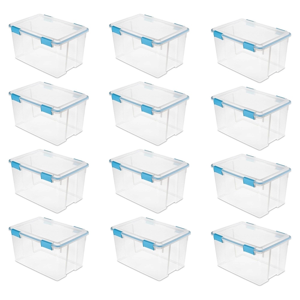 Sterilite Storage System Solution With 27 Gallon Heavy Duty Stackable  Storage Box Container Totes With Grey Latching Lid, 12 Pack : Target
