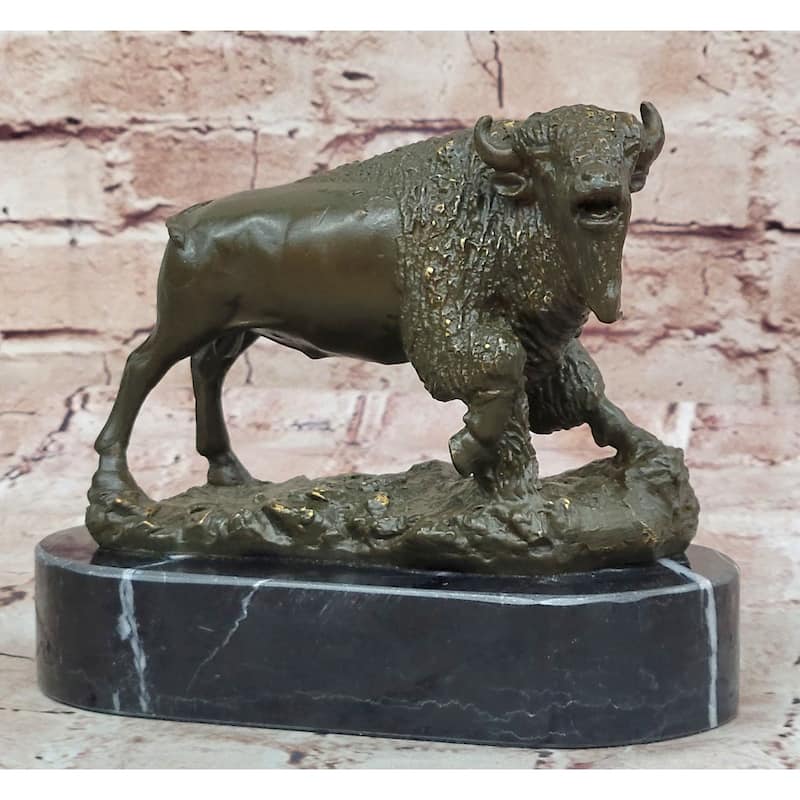 Western Bronze American Buffalo Bison Sculpture – Rustic Wildlife Decor