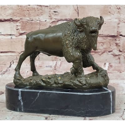 Western Bronze American Buffalo Bison Sculpture – Rustic Wildlife Decor