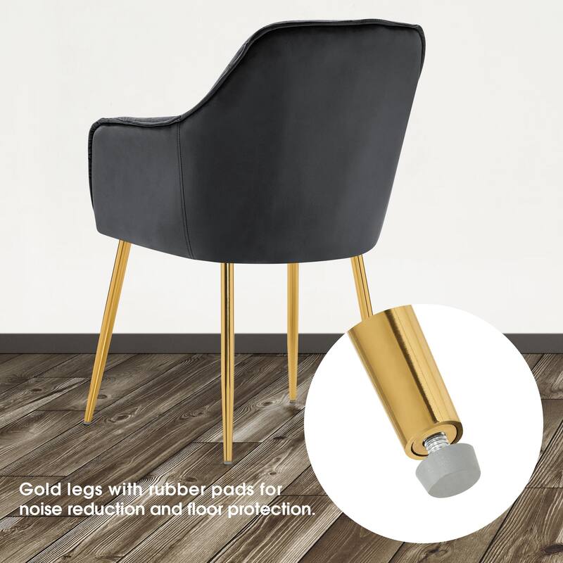 ivinta Tufted Dining Chairs Set of 2, Velvet Arm Chair, Accent Chair with Solid Gold Plated Legs And Padded Seat