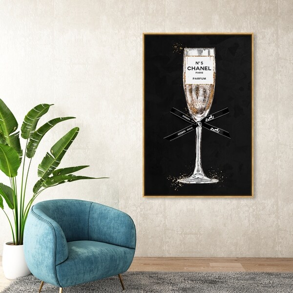 Oliver Gal 'Glam Bubbly Champagne Perfume Ribbon Noir' Wall