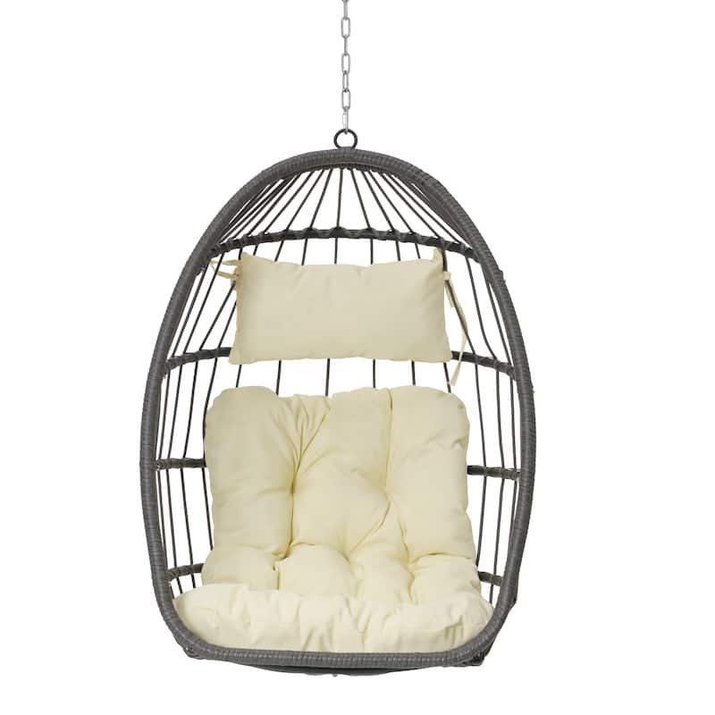 Outdoor Grey Wicker Foldable Swing Hammock Hanging Egg Basket Chair