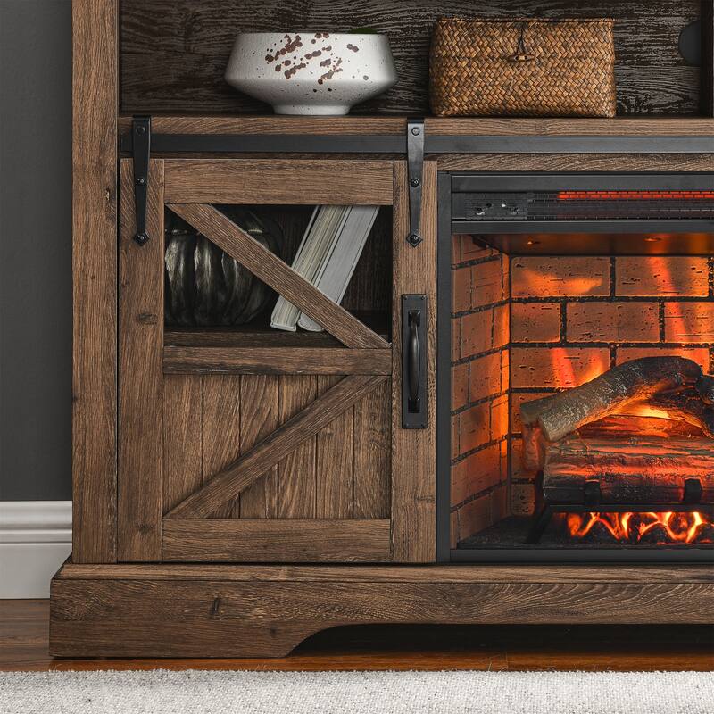 60" Entertainment Center with 1500W Electric Fireplace, Door Sensor, Infrared Remote, and Storage for TVs up to 70"