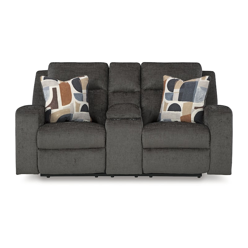 Signature Design by Ashley Kanlow Dark Gray Reclining Loveseat with Console - 77"W x 43"D x 40"H