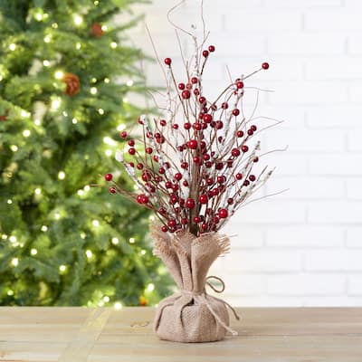 Glitzhome 16"H Christmas Red Berry Table Tree Decor