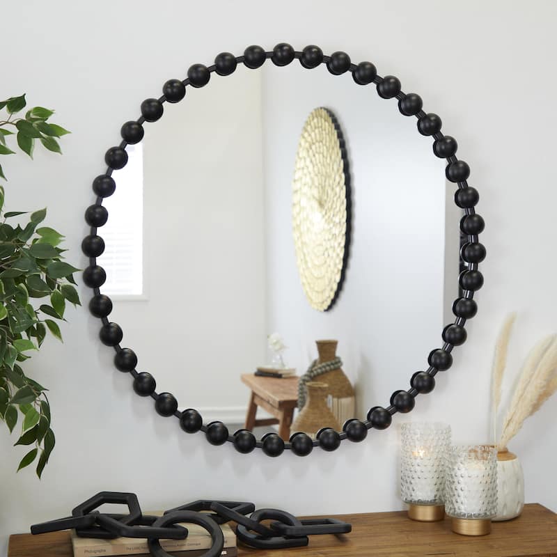 Metal Wall Mirror with Beaded Detailing - Gold, Silver, Dark Gray - CosmoLiving by Cosmopolitan