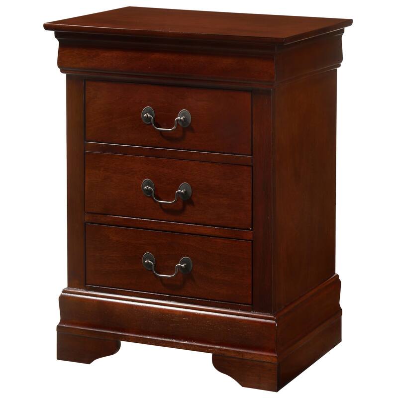 Cherry Nightstand 29x21x16 with Three Spacious Drawers, Compact Bedside Table for Storage and Warm Stylish Finish Decor