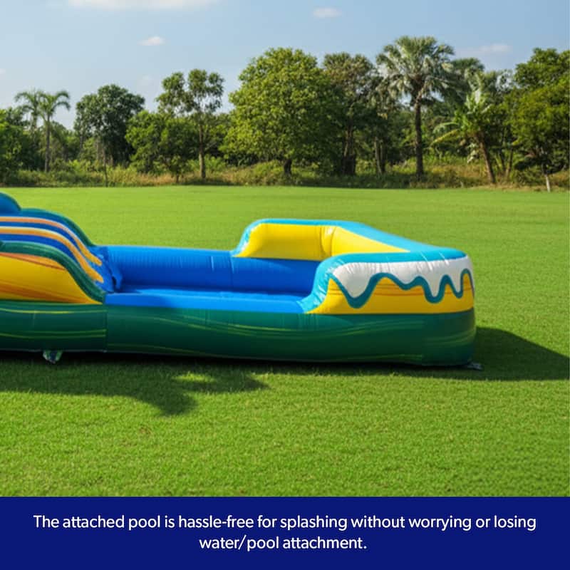 HeroKiddo 15' Tropical Breeze Commercial Grade Dual Lane Inflatable Water Slide with Pool and Blower Indoor Outdoor Inflatable