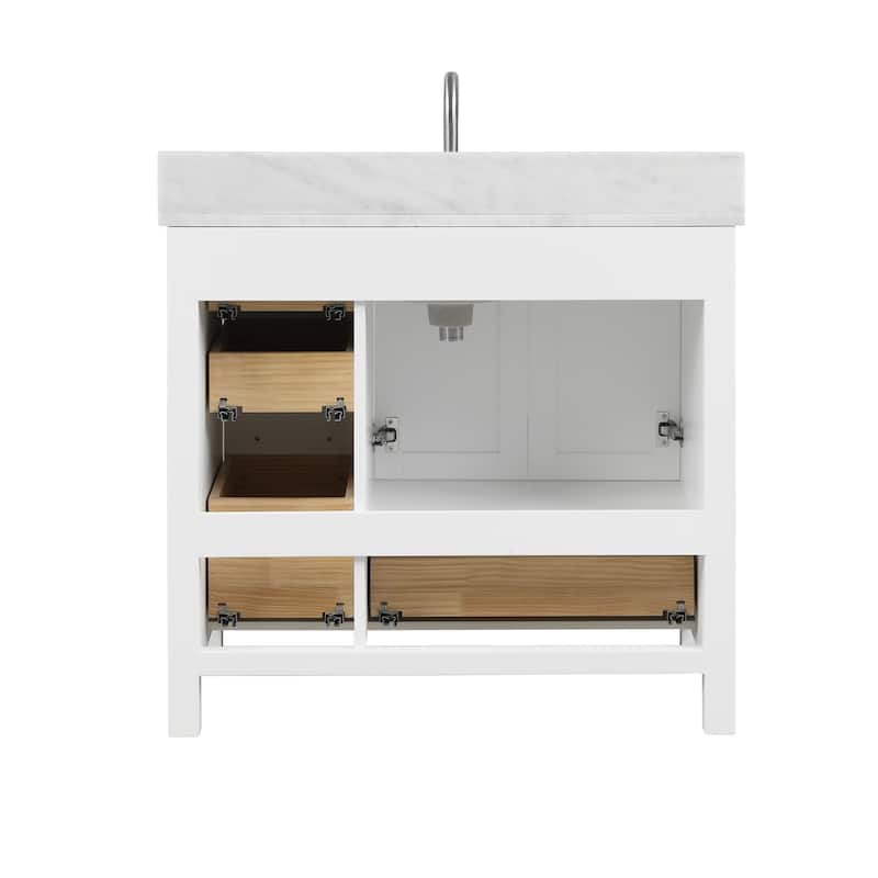 36" Freestanding Bathroom Vanity with Marble Countertop, Undermount Sink with Mirror