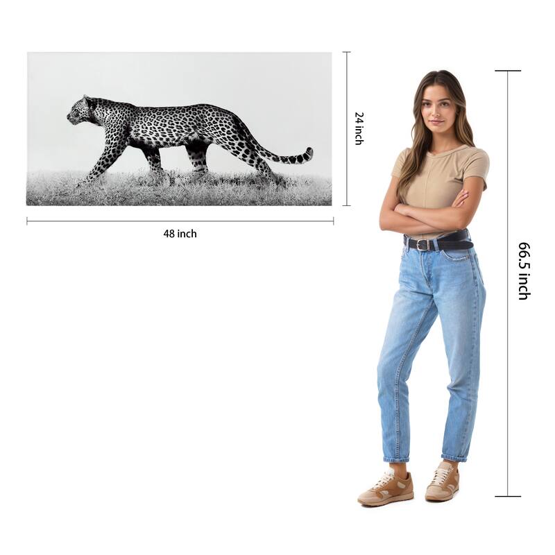 "Fearless Leopard 2" Frameless Free Floating Tempered Glass Panel Graphic Wall Art