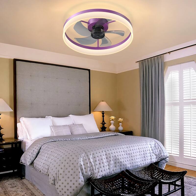 Cusp Barn 20" Dimmable LED Ceiling Fan,Reversible Modern Smart Fan Light,6 Speeds,Quiet DC Motor with APP Control for Indoor - Purple