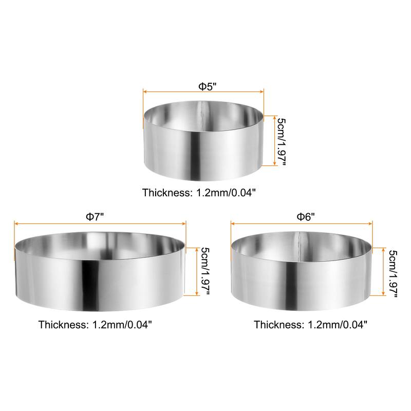Round Cake Ring Stainless Steel Pastry Mousse Dessert Ring - 5/6/7 Inch