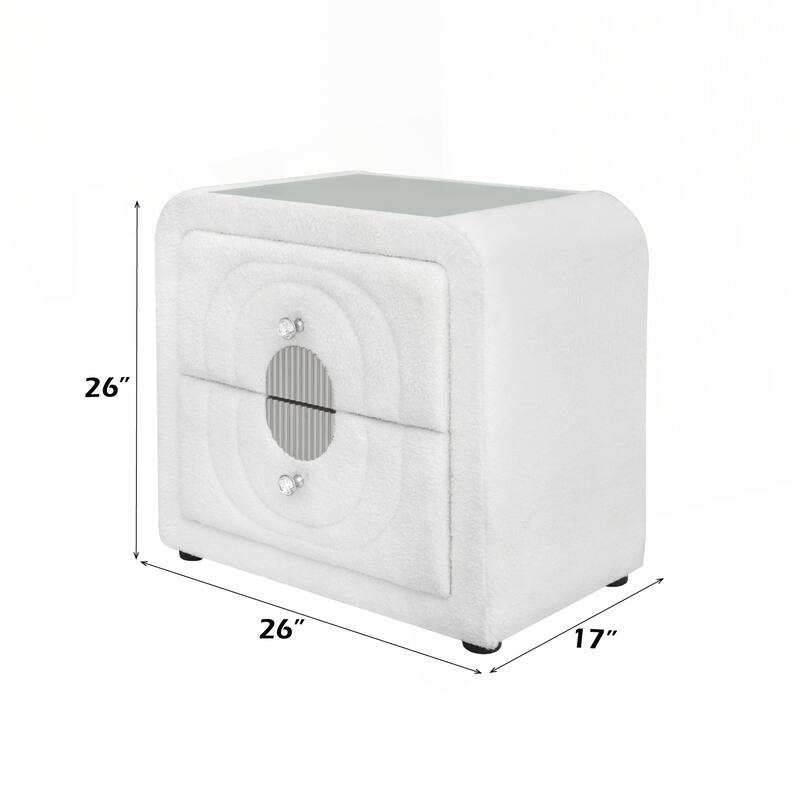 Charming Wooden Nightstand with Plush Teddy Sherpa and Chrome Accents for Stylish Bedrooms