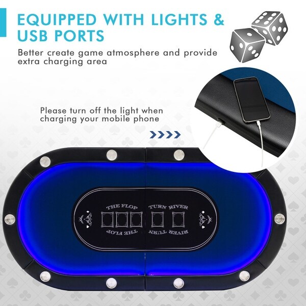 10人用LEDポーカーテーブル スマートフォン充電用USBポート付き