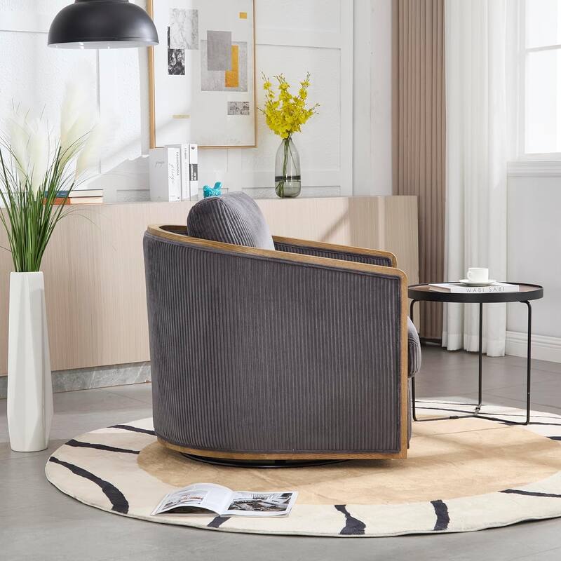 Roomfitters Modern Corduroy Swivel Barrel Chair, 360 Lounge Club Chair with Deep Seat for Living Room or Office