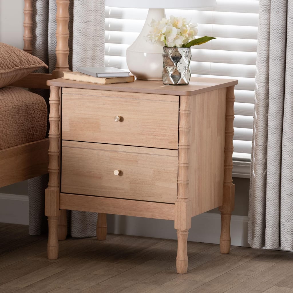 Laurent Nightstand - 2-Drawer Bedside Table with Bamboo-Style Turned Legs, Cottage Farmhouse End Table for Bedroom