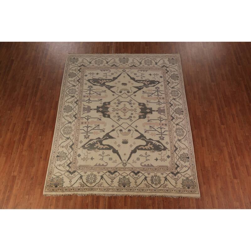 Earth Tone Oushak Indian Rug Hand-Knotted Wool Carpet - 8'0"x 9'9"