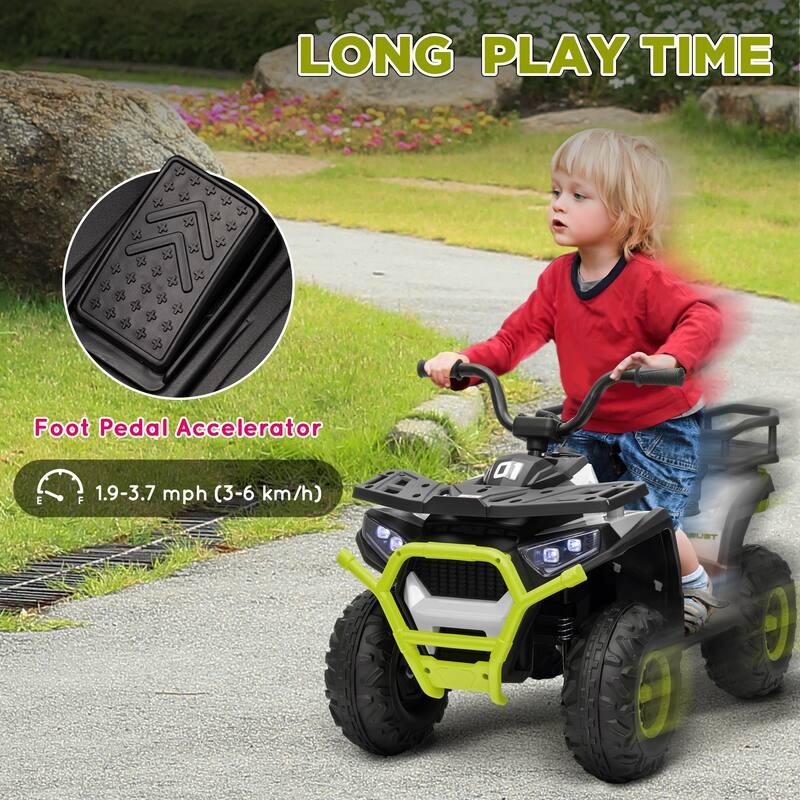 Qaba 12V Kids ATV, 4 Wheeler Quad, 3.7Mph Battery Powered Ride on Car with 4 Suspension Wheels, Storage Basket, LED Lights