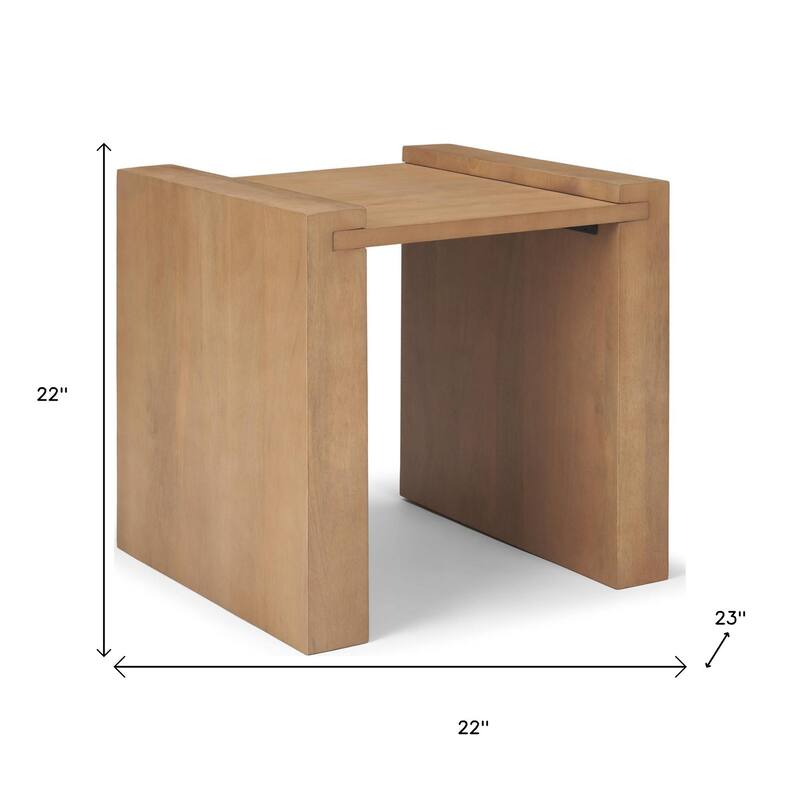 HomeRoots 22" Natural and Brown Solid Wood and Wood Tray Table - 22.00 in. x 22.00 in. x 23.00 in.