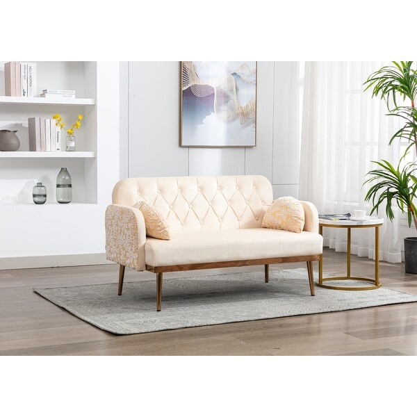 Vintage Velvet Fabric Sofa Accent sofa Loveseat Sofa with Rose Golden Metal Feet With Floral Print Handrail Bed Bath Beyond 40682935