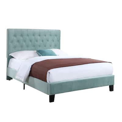 Light Blue Queen Size Upholstered Bed in Transitional Design with Easy Assembly