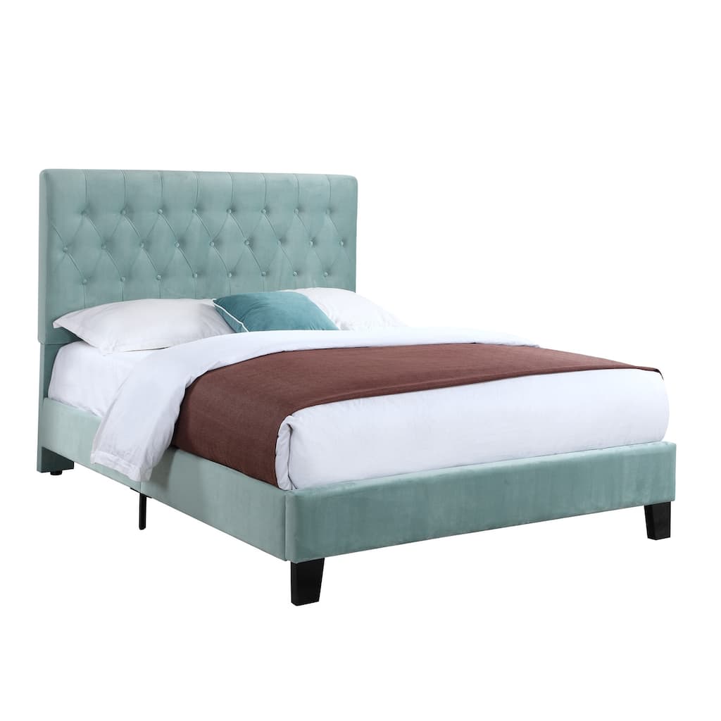 Queen Size Solid Wood Upholstered Platform Bed with Foam Padding and Transitional Style