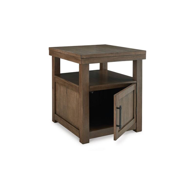 Olaf Side End Table, Open Shelf and Cabinet, 26 Inch Brown Acacia Wood