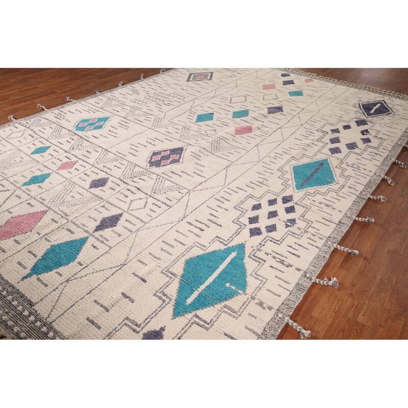 All-Over Geometric Moroccan Oriental Area Rug Handmade Wool Carpet - 8'9"x 13'1"