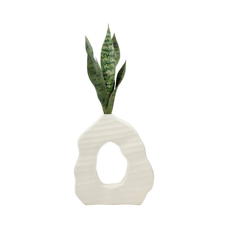 Sagebrook Home Ivory Ribbed Ceramic Open-cut Vase, Elegant Home Decor, Classic ivory palette for an elegant touch