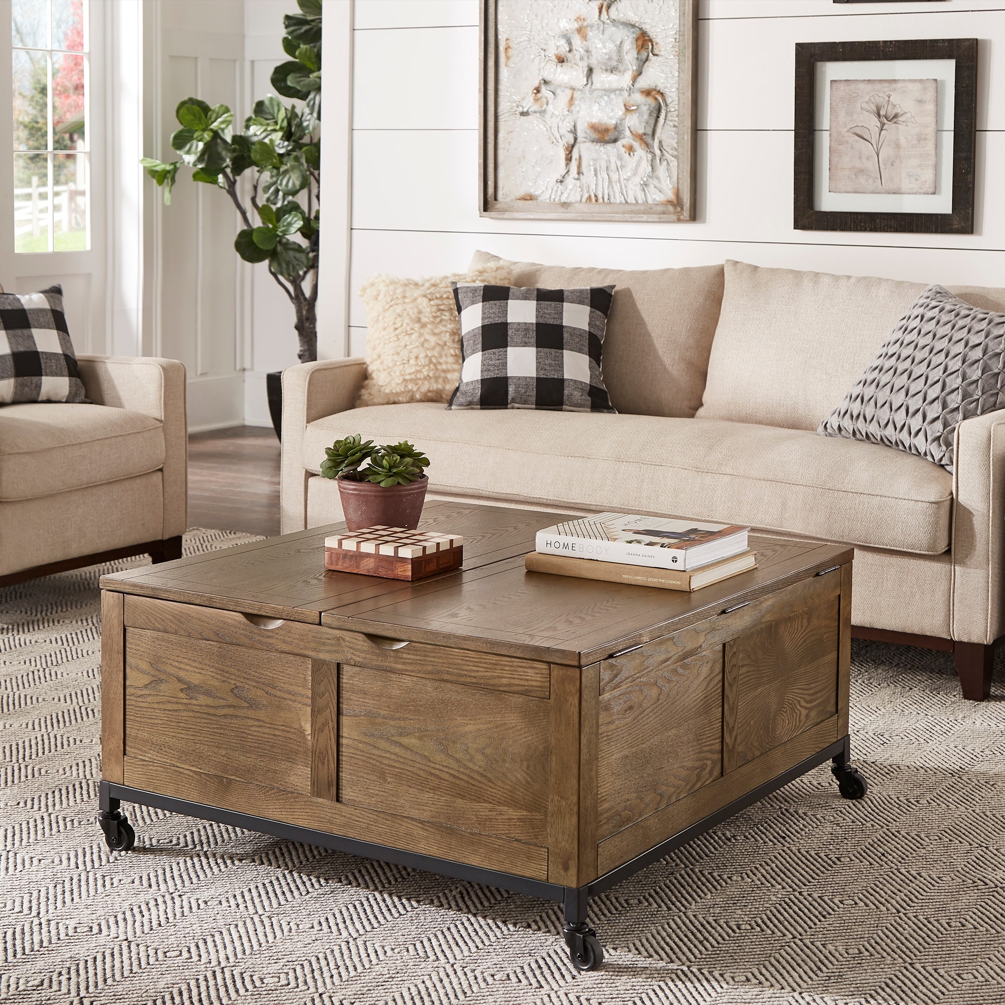 Large Square Storage Box Trunk with Metal Accents Coffee Table